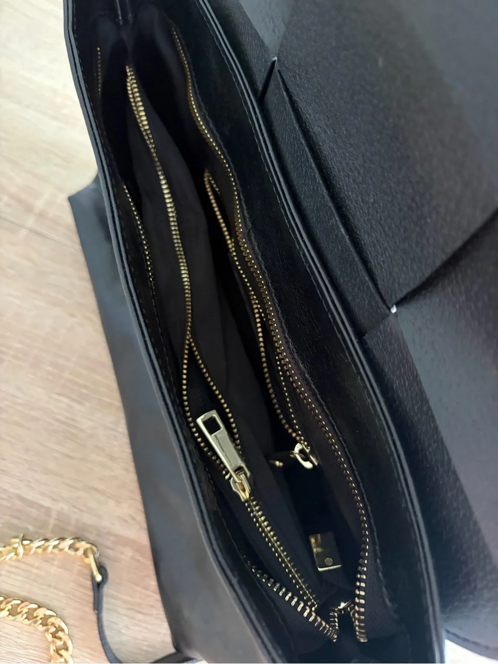 Structured Black Leather Top-Handle Satchel with Woven Flap Detail